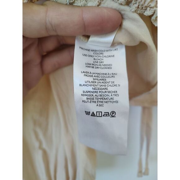 Urban Outfitters Women's Small Cream Tan 3/4 Sleeves Cropped Top Shirt Smocked - Picture 6 of 6